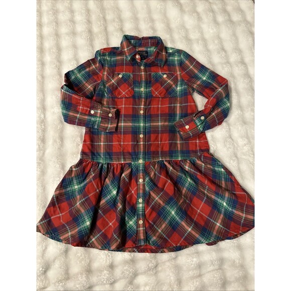 Polo Ralph Lauren Girls Size 6 Dress Red Plaid Button Up Skirt - Picture 1 of 12